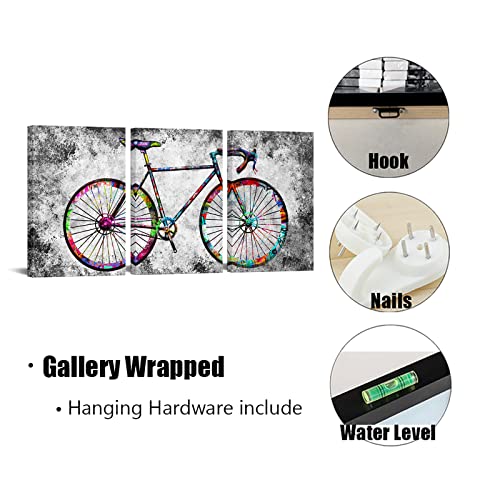 Simiwow Bicycle Canvas Wall Art Graffiti Bike Painting Mountain Bike Picture Framed Canvas Prints Biker Room Decor Garage Decoration 16"X24"X3 Pieces #TOP5