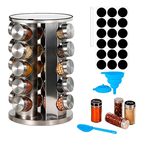 Consejos para Comprar Cocina que Puedes Comprar On-line. 50 Bluelander Especiero Giratorio 360º, Organizador para Cocina, Especiero con 20 Frascos de Vidrio, 5 Niveles, Especie de Cocina, Estante Organizador de Especias, 34 * 22 * 22 cm...