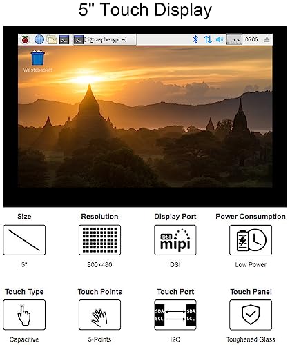 Image of waveshare 5inch DSI LCD Capacitive Touch Display for Raspberry Pi 4B /3B+ /3A+ /3B /2B /B+ /A+ / CM 3 /3+, 800x480 TFT Screen LCD, Refresh Rate up to 60Hz. Support Ubuntu /Kali, Win 10 IoT