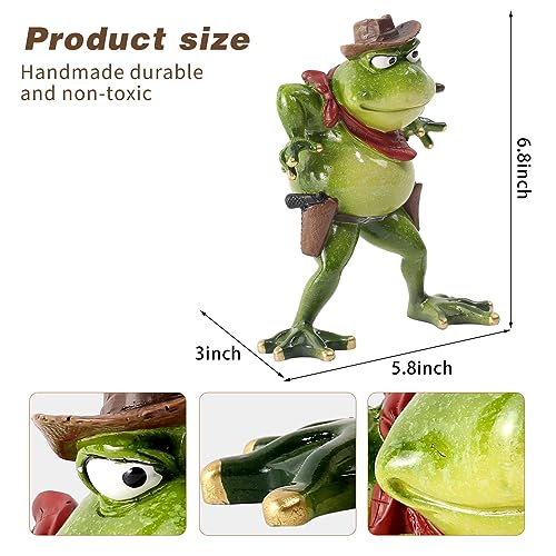Figura Decorativa de Rana de Resina con Estilo Vaquero miniatura 2
