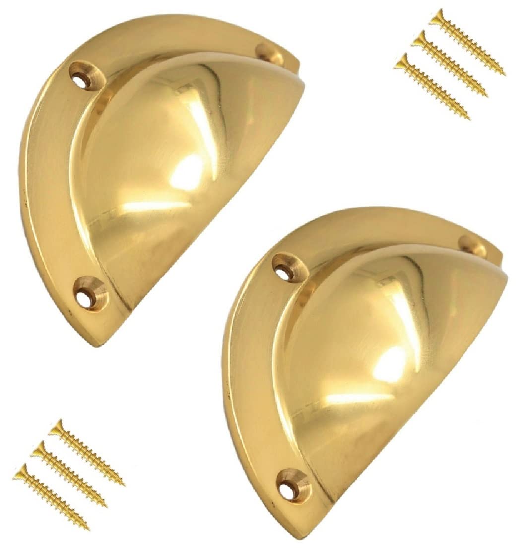 Terf Terf® Traditional Vintage Polished Brass Cabinet Pull Handle 90Mm Semi Circle Handle Pull Knob Including Fixing Screw For Use Window Drawer Cupboard Cabinet Wardrobe Door Gate - Pack Of 2