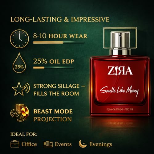 Image of ZIRA Smells Like Money Eau de Parfum - Spicy Woody Fragrance for Men & Unisex, Cardamom & Black Pepper Notes, Suitable for Daily or Formal Use (100ml)