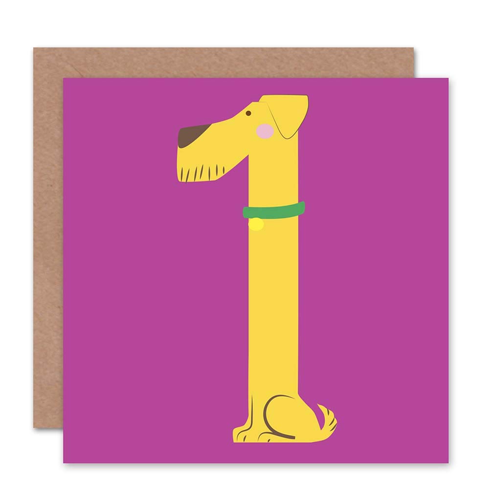 Wee Blue Coo DOG ONE NUMBER AGE BIRTHDAY PURPLE YELLOW BLANK GREETINGS BIRTHDAY CARD