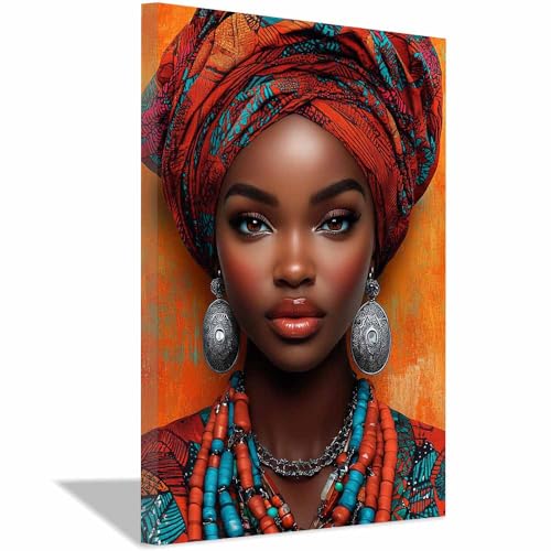 Impression sur salon de luxe portrait fille au foulard rouge encadré
