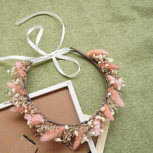 Corona de flores secas para boda estilo boho miniatura 5