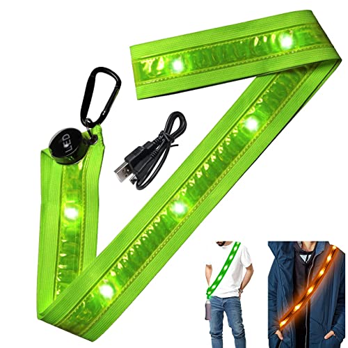 ランニング ライト LED ベルト 反射板 夜間安全 USB充電 充電式 たすき 反射バンド セーフティー用品 発光 蛍光 自転車 ウォーキング