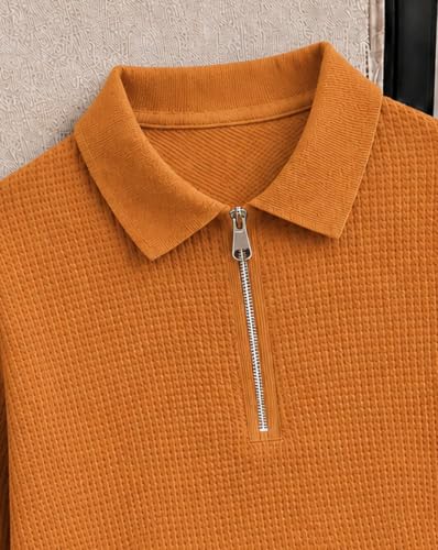 Image of AUSK Men's Waffle Knit Textured Full Sleeve Polo T-Shirt | Cotton Blend Regular Fit Zip Polo Neck Solid Smart Casual T Shirt for Men | Casual Wear, Travel & Weekend Wear Tshirt for Men