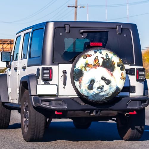 Image of Dujiea Panda with Butterfly Spare Tire Cover, Universal Wheel Tire Cover Waterproof Dust-Proof Tire Protectors for Trailer Rv SUV Truck Camper and Many Vehicle 14 15 16 17 Inch