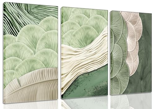 Framed Abstract Green Wall Art Set of 3-Mid Century Textured