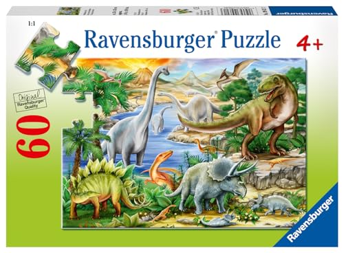 Ravensburger Prehistoric Dinosaur Life 60 Piece Jigsaw Puzzle for Kids Age 4 Years Up - Eductional Toys & Games for Children