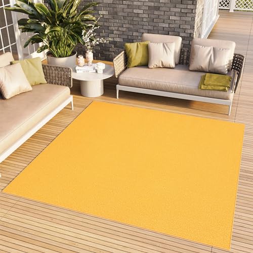 TAPISO Mono Carré Tapis Poil Court Intérieur Design Moderne Jaune Motif Uni Tapis Salon Chambre Adulte Salle à Manger Cuisine Résistant Extérieur Oeko-TEX...