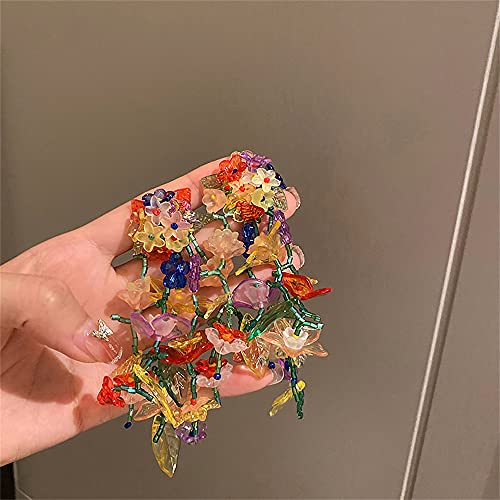 Long Dangle Acrylic Flowers Earrings for Women Girls 925 Sterling Silver Post Colorful Resin Tassel Flower Petal Leaf Cluster Exaggerated Statement Drop Stud Retro Party Prom Y2K Gargen Jewelry Gifts4
