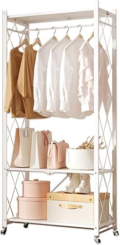 Miniatura 7 de Perchero de ropa resistente con ruedas, estante de almacenamiento de 2 niveles, para colgar ropa, 28.0 x 13.0 x 61.4in (negro)