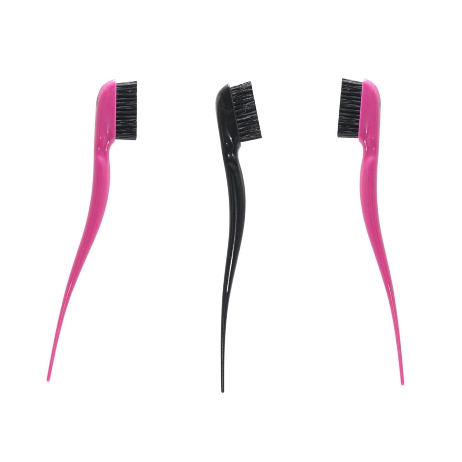 Cricket Amped Up Edges Hair Brush for Edge Control, Anti-Static, Soft, Nano-tapered, Vegan, for Smoothing and Styling Baby Hairs, Set of 3, 1 Black and 2 Pink