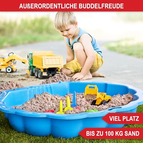 ONBEST 2-in-1 Sandkasten & Sandmuschel mit Deckel für Kinder – Ideal für Sand und Wasser – aus hochwertigem Kunststoff – auch ideal für Hunde – Bademuschel 2 Farben zur Wahl - mit Abdeckung (Blau)