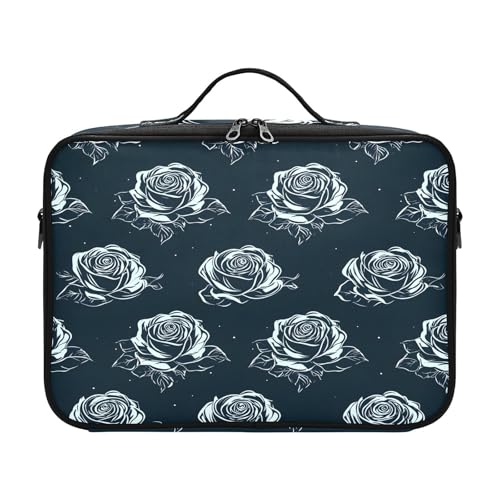 zyrtty Travel Makeup Train Case Flower White Black Pattern Rose Cosmetic Organizer Portable Storage Bag with Adjustable Dividers for Cosmetics Brushes Toiletry Jewelry Digital Accessories