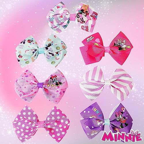 Disney Minnie Mouse Hair Bows - Hair Accessories Gift Set - Minnie Hair Bow - 7 Pcs 4 Inch Bundle - Hair Bows for Girls - Minnie on each clip - Alligator Clip - Ages 3 +