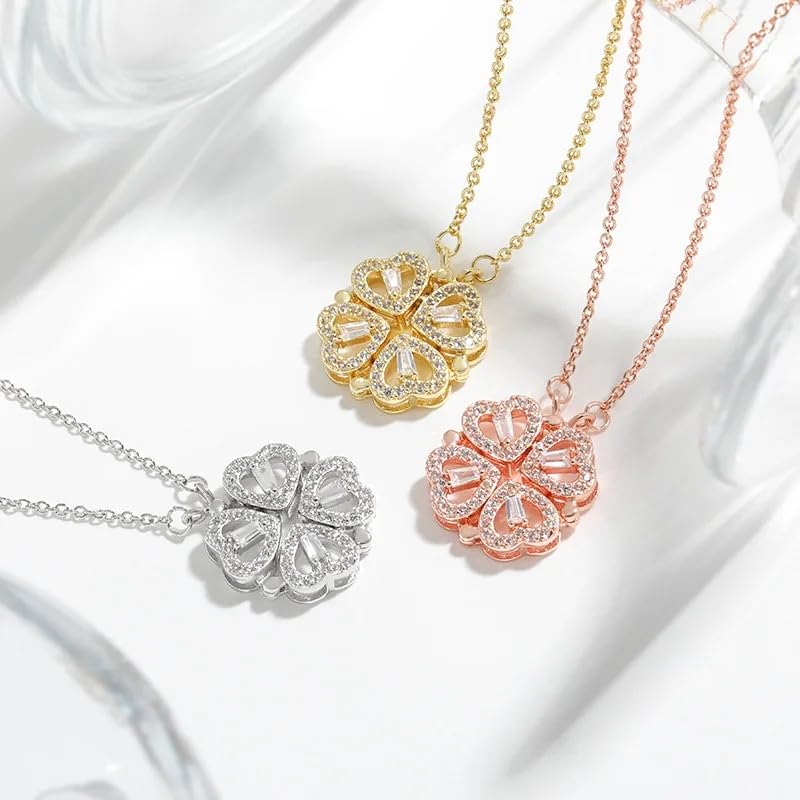 GXNRHG HHRLCH Naszyjnik na szczęście w kształcie serca dla kobiet, 925 Sterling Silver Naszyjnik z czterolistną koniczyną, Naszyjnik z wisiorkiem w kształcie serca miłosnego, Naszyjnik z sercem