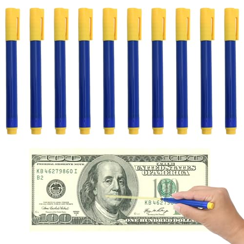 Godneei 10 Pièces Stylo Billet Banque Faux, Efficace Stylo Faux Billets, Euros, Detecteur Faux Billets, Euros, pour Plusieurs Devises et Lieux