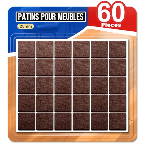 60 Pièces Patins Chaise Auto-Adhésifs en Feutre – Patins pour Meubles – Protection Pied de...