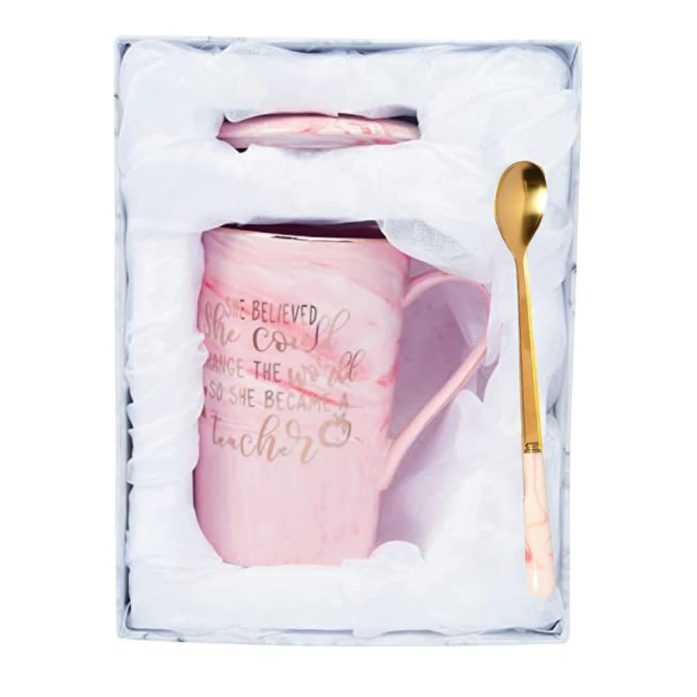 NYRWANA Coffee Mug, Gift for Woman, Birthday Present for Girlfriend, Mugs for Present, Present Items for Women, Cute Mugs for Teacher with Spoon, Box & Bag (400ml-Pink)