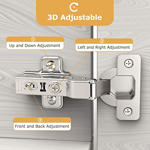 Furniware 2 pcs Soft Close Cabinet Hinge,110 Degree Half Overlay Kitchen Door Hinge,35mm Concealed Kitchen Cabinet Hinges Cabinet Door Plate with Screws - Image 4