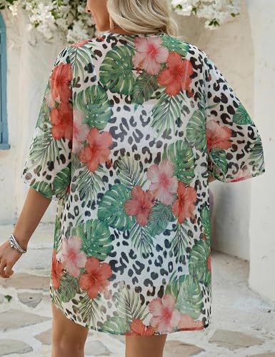 Image of Chunoy Women Floral Beach Wear Cover Up Chiffon Kimono Cardigan Open Front Blouse Beach Resort Wear for Swimwear 2026