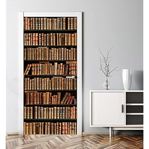 MyMaxxi | Tür bekleben mit Türtapete Selbstklebend 90x200 Bücherregal | Tür verschönern mit Türfolie | Türaufkleber XXL Aufkleber Folie| Türposter Türklebefolie Bücherei alte Bücher Cover