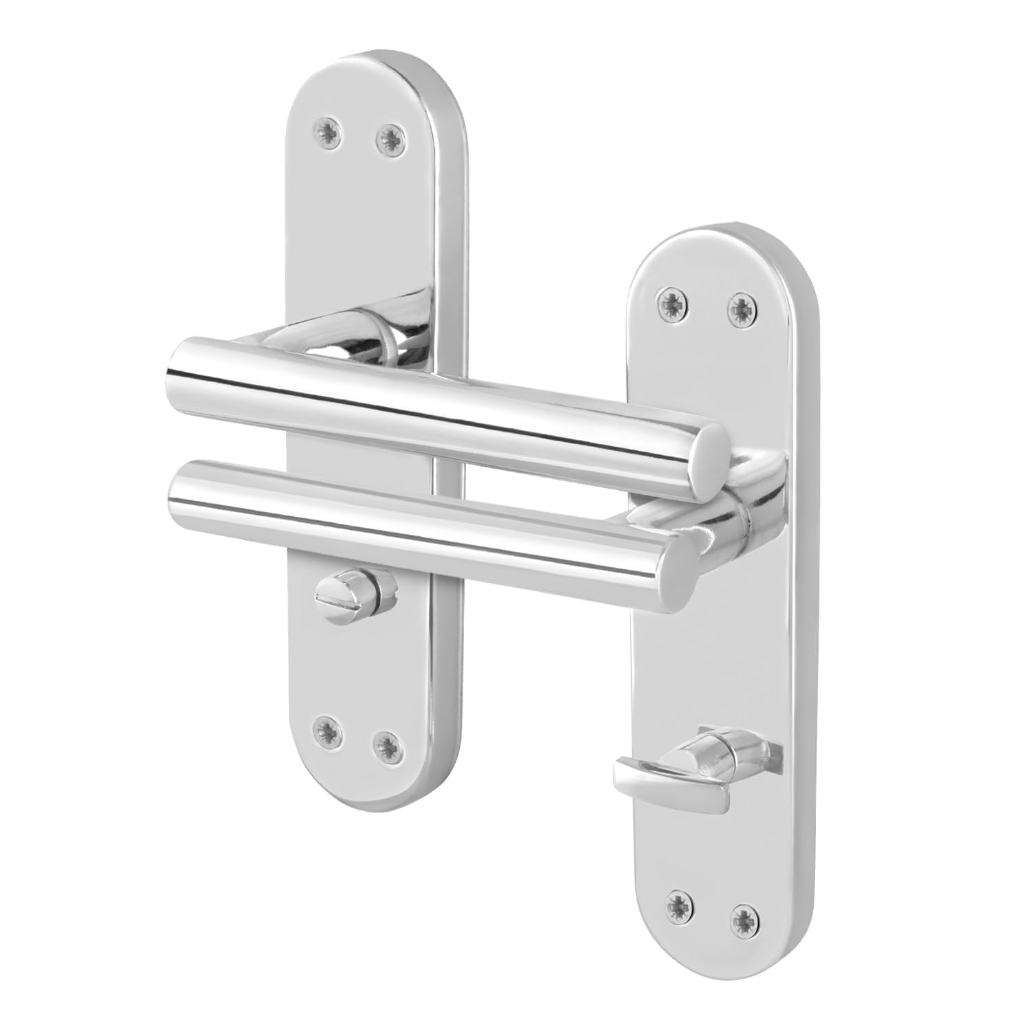 EAI Chrome Bathroom Door Handles, 1 Pair of Polished Chrome Internal Lever T-Bar Handles on Backplate - Oliena