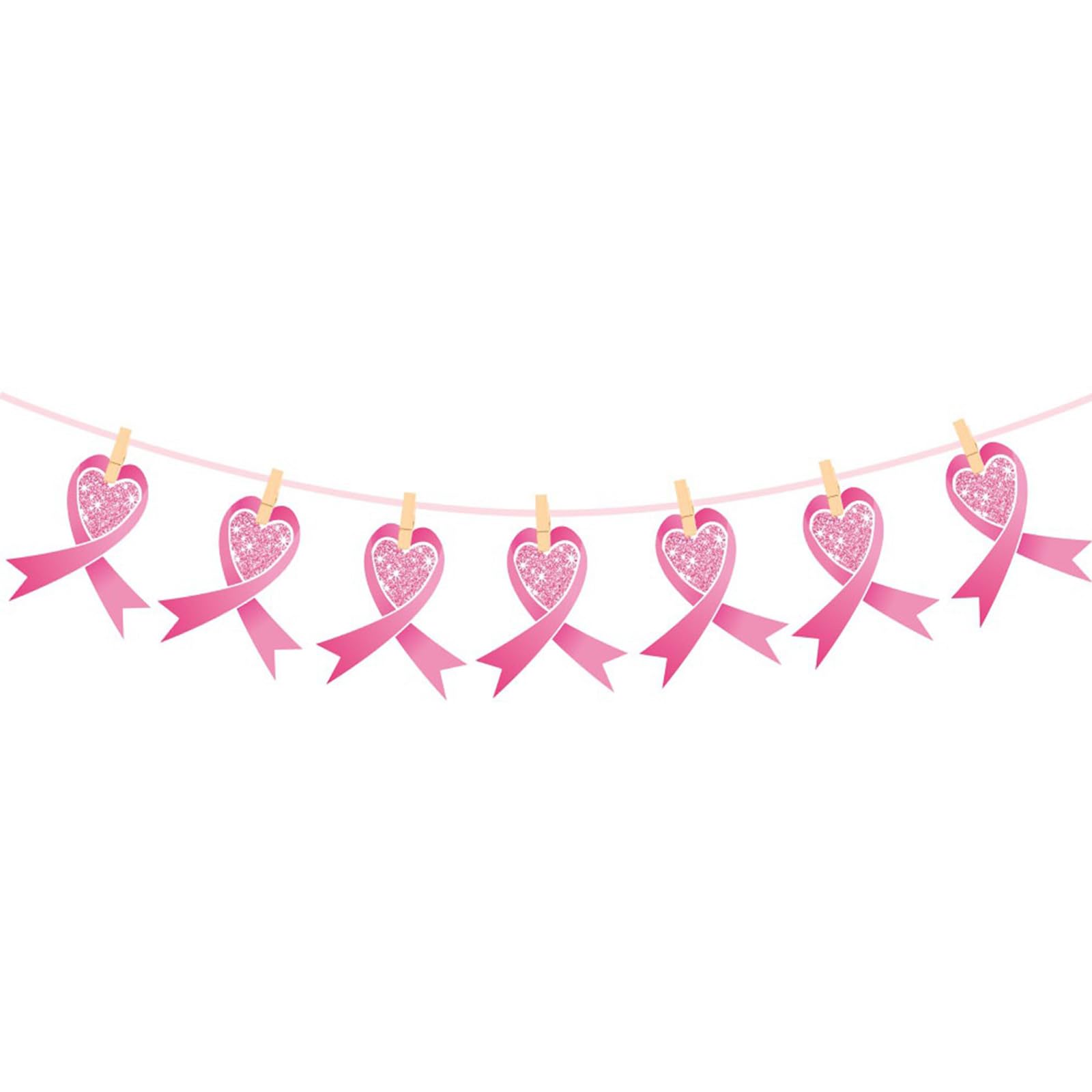 Tsophreniq Themed Breast Cancers Party Decors 30 Interchangeable Paper Flags with Clip and Ribbon Feminist Supplies Banners Set
