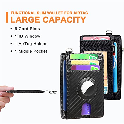 Slim Minimalist Airtag Wallet for Men Leather RFID Blocking Credit Card Organizer with Apple AirTag Case Holder Carbon Fiber Black4