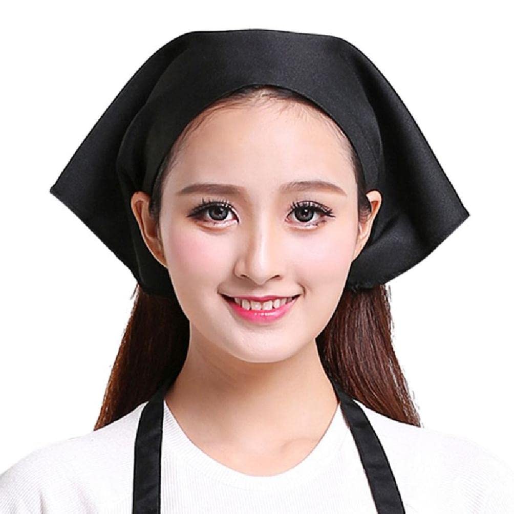 Myazs Japanese Style Womens Mens for Triangle Headscarf Towel Chef Hat Kitchen Restaurant Work Bakery Cafe Waiter Waitress Solid Color Turban Cap Kitchen Chef hat Black
