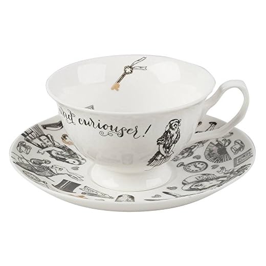Victoria & Albert Alicia en el País de las Maravillas Taza de Té y Plato, 210ml (7 fl oz), Blanco