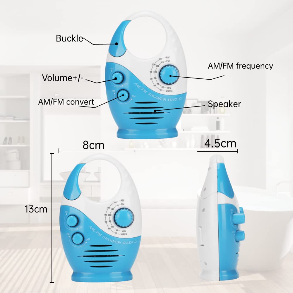 Yunseity Radio impermeabile AM FM portatile con gancio e batteria per doccia bagno