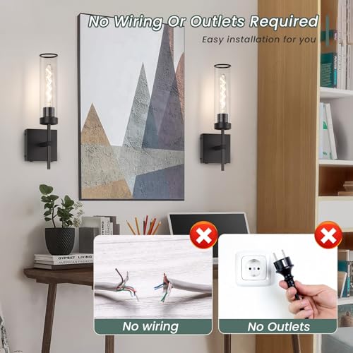 Image of Wall Sconces,Battery Operated Wall Sconce 3000K 10400mAh Fast Chargin Endurance 150 Hours Infinitely Dimmable with Remote Control Wireless Wall Lights for Bedroom Living Room Hallway
