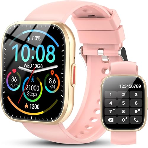 Ddidbi Smartwatch Damen Herren, Fitnessuhr Damen mit Telefonfunktion 1.85' Zoll Touchscreen, IP68 Wasserdicht Smart Watch mit schrittzähler Schlafmonitor, Uhren Herren für Android iOS, Rosa