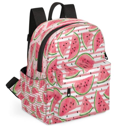 Watercolor Striped Watermelon Backpack for Women Large Capacity with Adjustable Pressure Relief Strains Lightweight Travel Backpack for Work Travel Casual Gifting