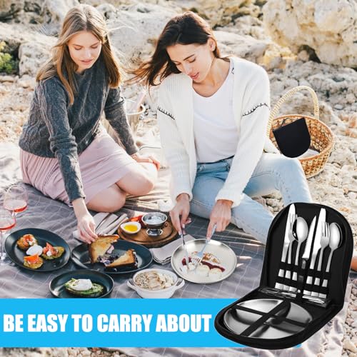 Camping Geschirr Set 2 Personen 12-teilig, Picknick Set, Edelstahl Outdoor Geschirr Tragbars Campingbesteck Besteckset mit Edelstahl für Outdoor, Camping, Picknick, Grillen, Wandern – Bild 6