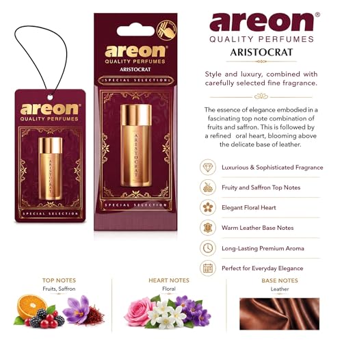 Image of AREON Luxury Aristocrat SS01 Car Hanging Air Freshener - Long Lasting Car Air Freshener, Premium Hanging Car Fragrance, Elegant Vehicle Interior Freshener - (Pack of 3)