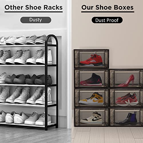 Colmthys Shoe Storage Boxes, Clear Plastic Stackable Shoe Organizer Sneaker Boot Shoe Display Case For Closet Collection Storage With Lids 3 Pack Black #TOP4