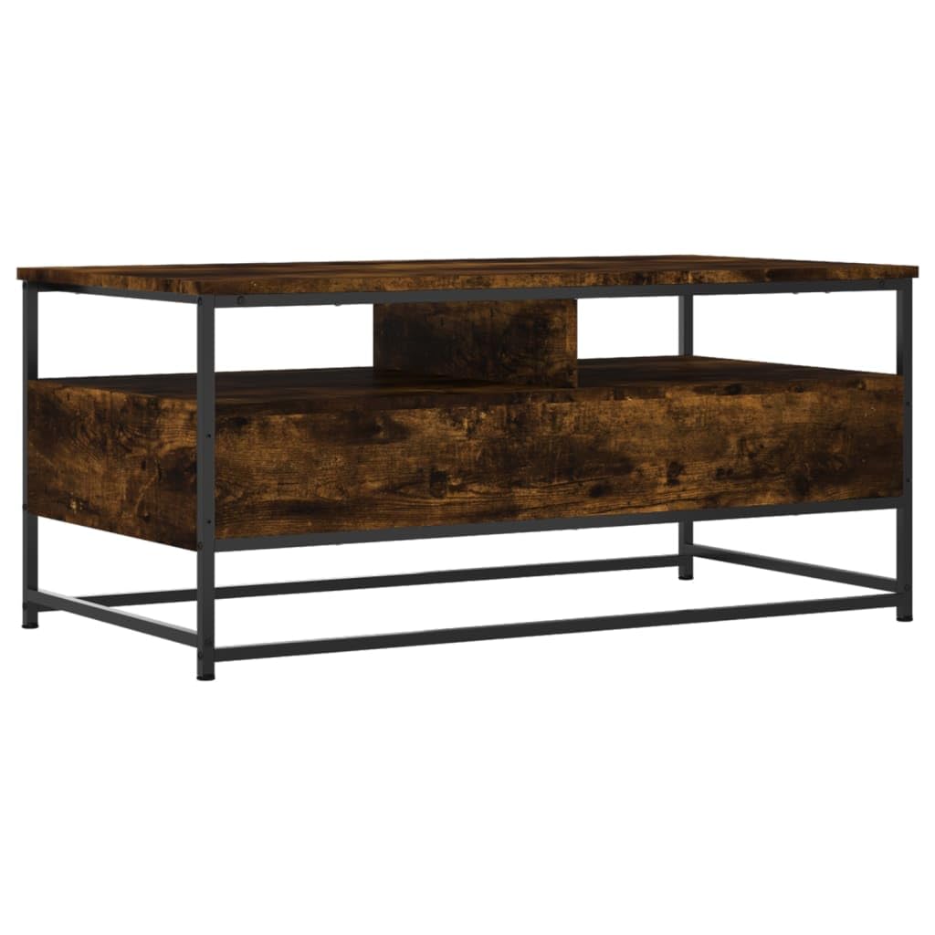 Tavolino da salotto in legno di rovere affumicato, con struttura in metallo, 100 x 51 x 45 cm, tavolino con cassetto e ripiano per soggiorno, ufficio, salone, salvaspazio, vintage, scandinavo