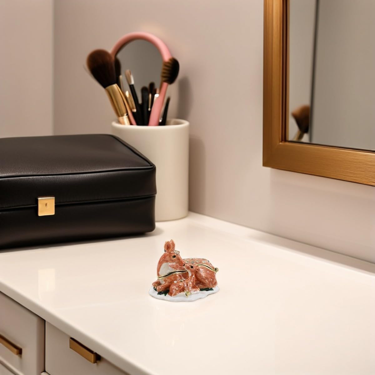 Toddmomy Mother Child Deer Trinket Box Hinged Lid round Alloy image 4