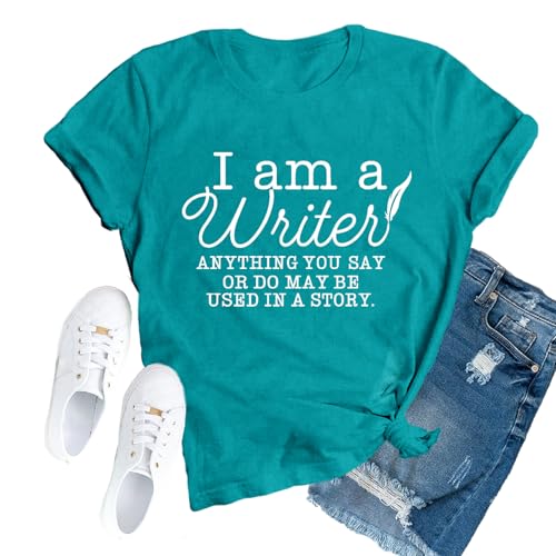TUPOSU Womens Author Shirts Writing Teacher Tshirts Novelist Poet I'm A Writer Tees Cyan