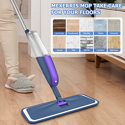 Image of MEXERRIS Spray Mops Wet Dry Mops for Floor Cleaning Microfiber Hardwood Floor Cleaning Mop with Spray Dust Mops with 2 Refillable Bottle 4 Mop Pads Flat Mops for Laminate Wood Ceramic Floor Cleaning
