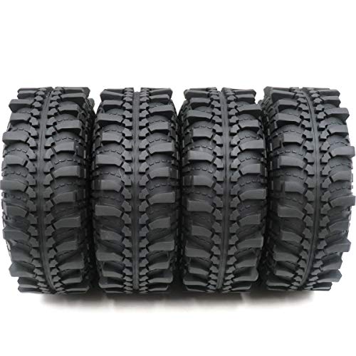 Hobbysoul Rc -10Mm Negative Offset 2.2 Metal Beadlock Wheels Rims Black & 2.2 Tires Height 5.7'' / 145Mm, 2.2 Wheels And Tires For Rc Mud Rock Crawler Trail Truck Axial Capra Ryft,(4-Pack, Assembled) #TOP3