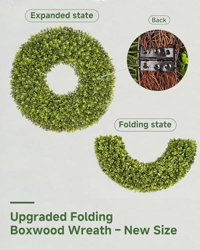 Image of DDHS 23''Boxwood Wreaths for Front Door,Artificial Spring Wreaths for Farmhouse Wedding Green Year Round Indoor Outdoor for Fall Summer Christmas Wreath Home Decorations-Green