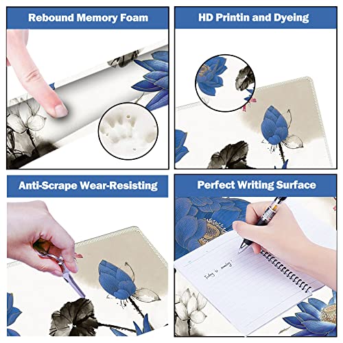 Image of ARTSO Extended Gaming Mouse Pad Set, Keyboard Wrist Rest Support Pad + Wrist Cushion + XXL Large Mouse Pad + Coaster, Stitched Edge, Non-Slip, Memory Foam Desk Mat, Blue Lotus Ink Painting