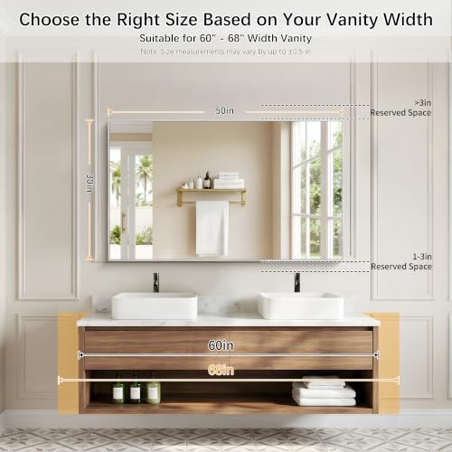 Image of DESBING 30 inch x 50 inch Bathroom Mirror, Silver Metal Frame Wall Mirror | HD Image,Shatterproof Decorative Rectangular Vanity Mirror for Bedroom Bathroom Living Room Entryway Horizontal or Vertical