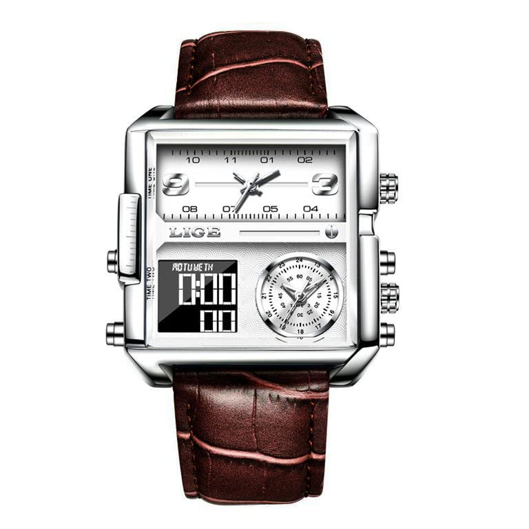 OVERFLY 8925-Brown 3 Time Zone Square Dial Chronograph Watch for Men