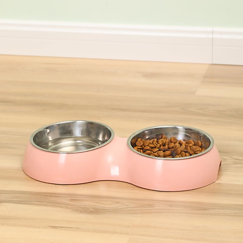 CAMITER 2 in1 Hundenapf, rostfreier Futter- und Wassernapf für Hunde und Katzen, multifunktionaler Haustierfutternapf, Hundenäpfe und Wassernäpfe (rosa)